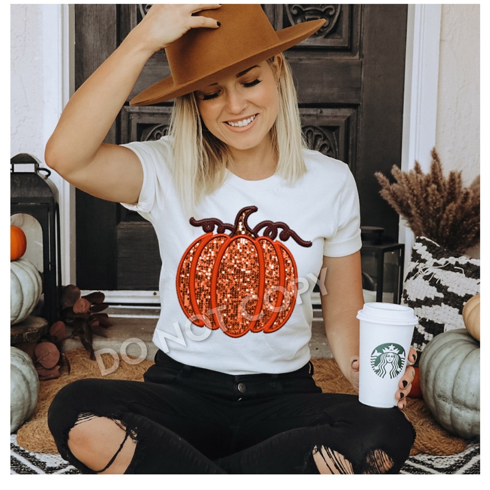 Made to order faux sequins pumpkin tee